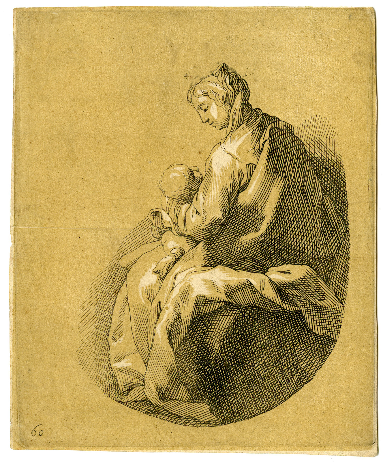 , Antique Print-CHIAROSCURO-MOTHER-CHILD-Bloemaert-c.1660, Pictura Antique Prints