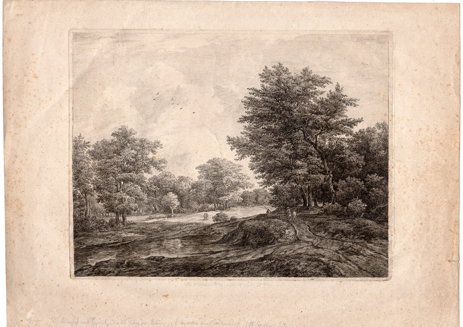 , Antique Print-LANDSCAPE-TREES-PEOPLE WALKING-Loos-Ruysdael -1818, Pictura Antique Prints