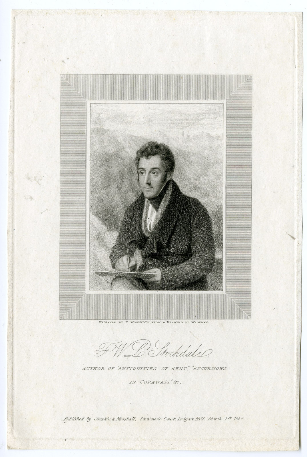 , Antique Print-FREDERICK STOCKDALE-ARTIST-PORTRAIT-Woolnoth-Wageman-1824, Pictura Antique Prints
