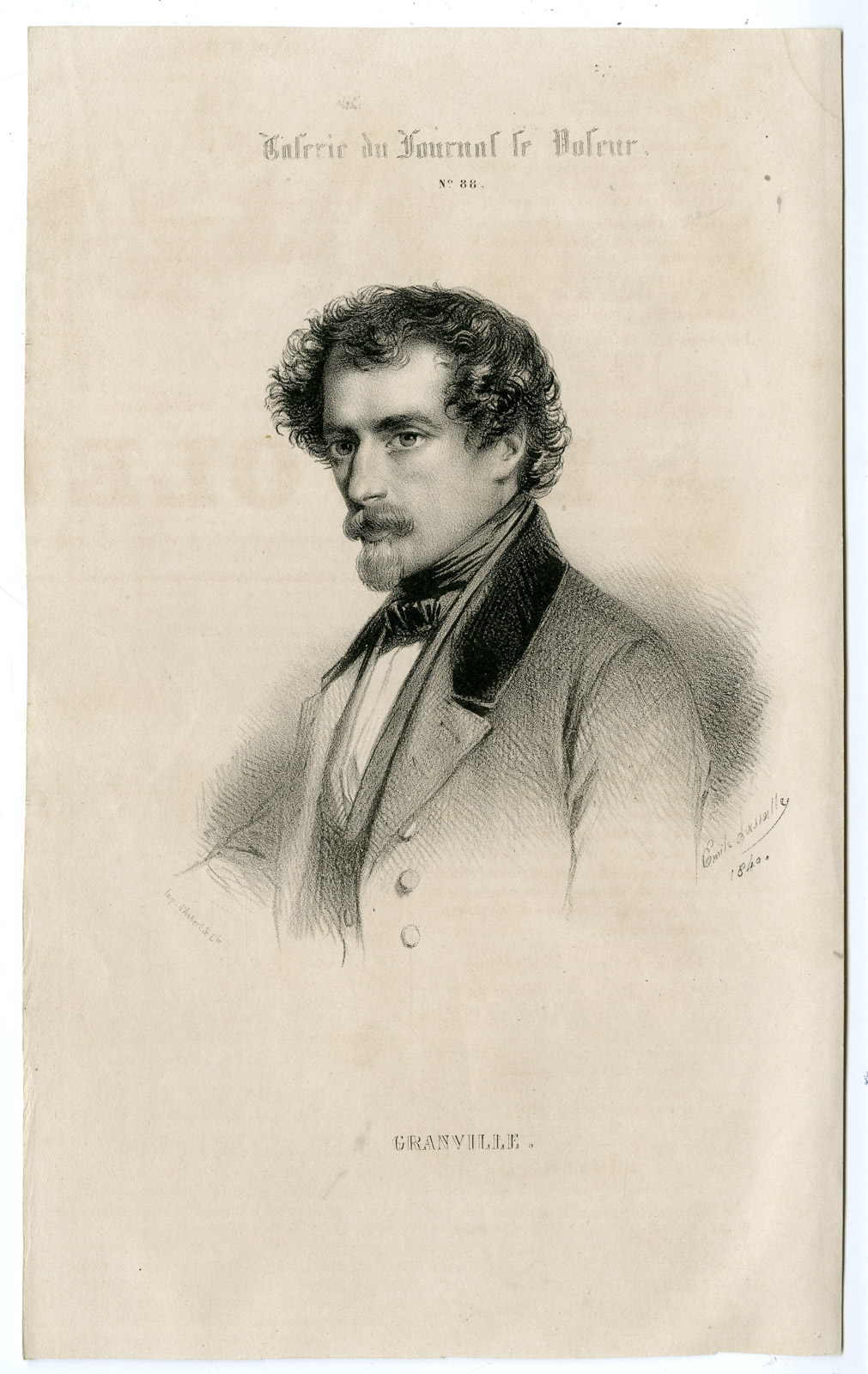 , Antique Print-GRANDVILLE-JEAN GERARD-PORTRAIT-Lassalle-1840, Pictura Antique Prints