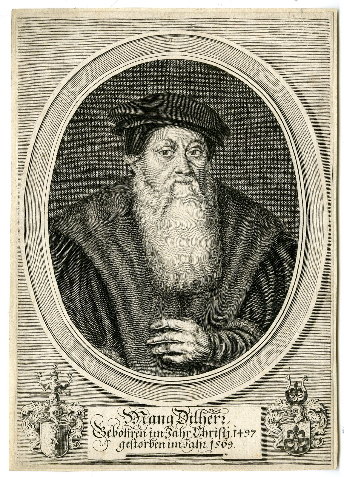 , Antique Print-MAGNUS DILHERR-GERMAN MERCHANT-PORTRAIT-von Sandrart-17th.c., Pictura Antique Prints