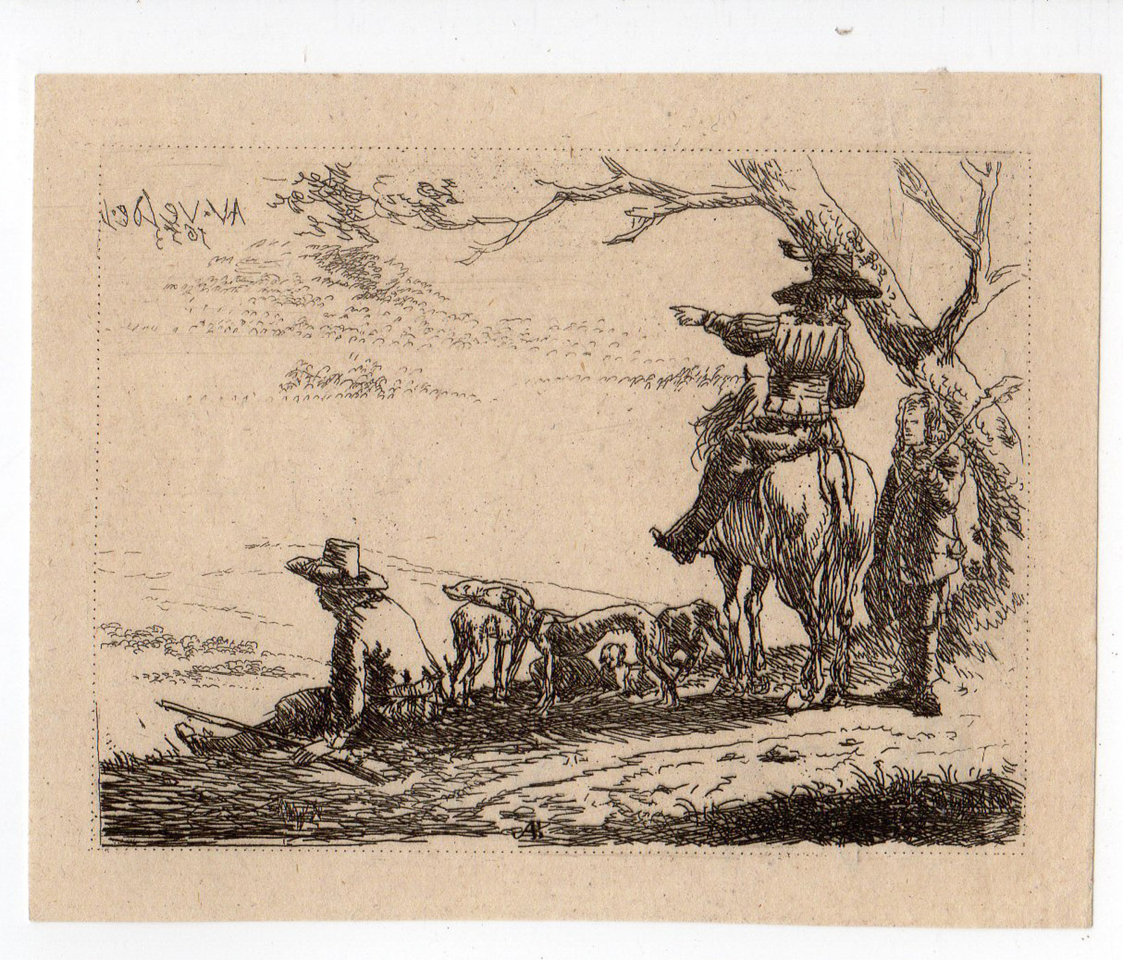 , Antique Print-LANDSCAPE-HUNTSMEN WITH HOUNDS-Gibbon-Velde-c.1820, Pictura Antique Prints