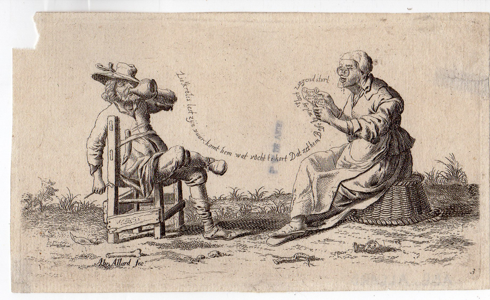 , Rare-Antique Print-MAN DRINKING-WIVE SINGING-KRELIS-Allard-Nolpe-Quast-ca 1700, Pictura Antique Prints