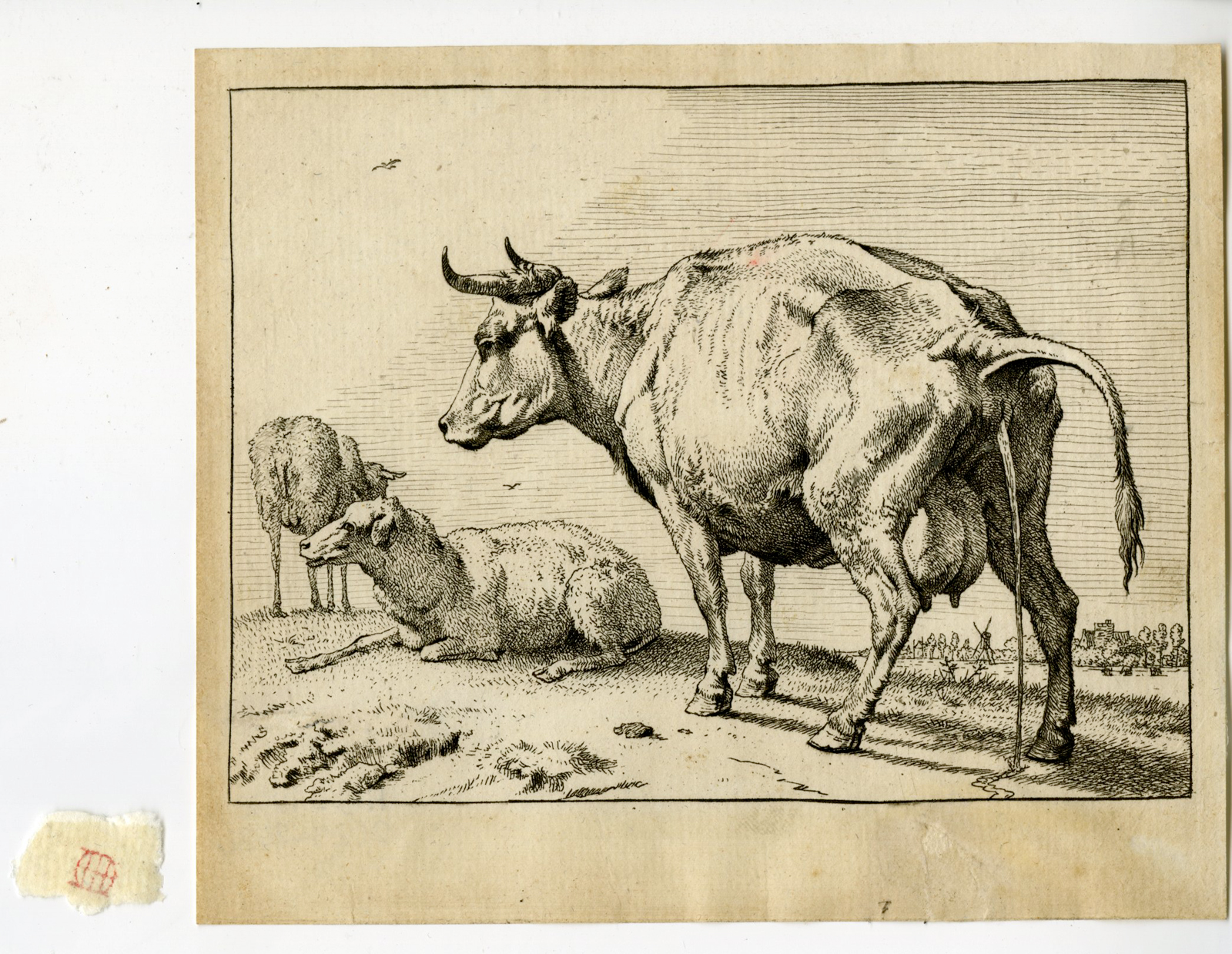 , Antique Print-LANDSCAPE-PEEING COW-SHEEP-Amand-Durand-Potter-c.1869, Pictura Antique Prints