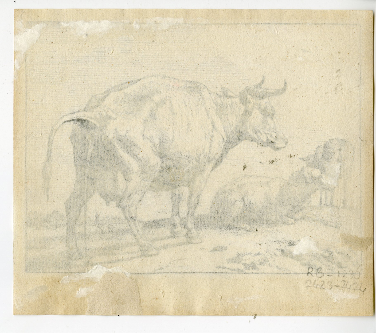 , Antique Print-LANDSCAPE-PEEING COW-SHEEP-Amand-Durand-Potter-c.1869, Pictura Antique Prints