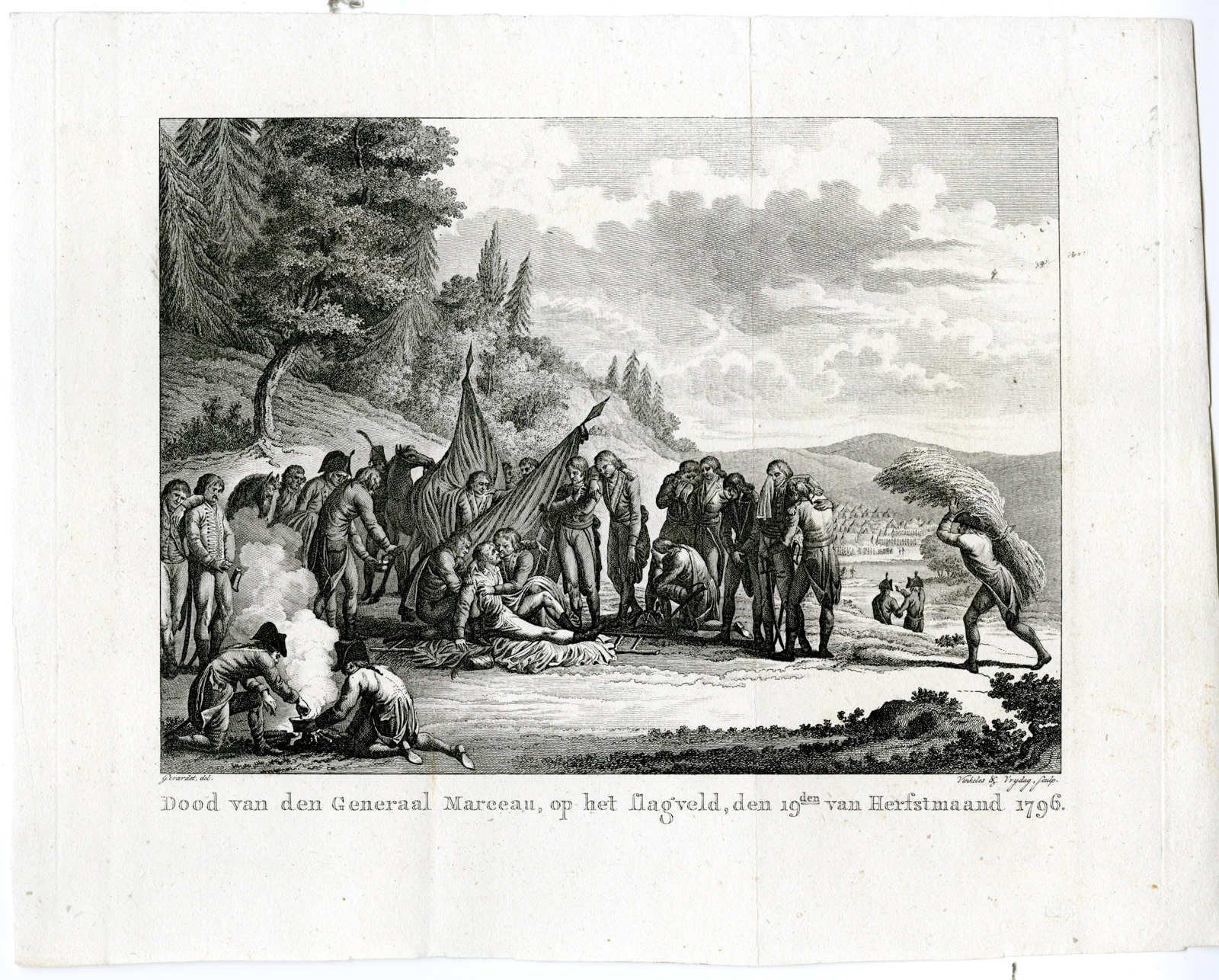 , Antique Print-DEATH OF GENERAL MORCEAU-Vinkeles-Vrijdag-Girardet-1794, Pictura Antique Prints