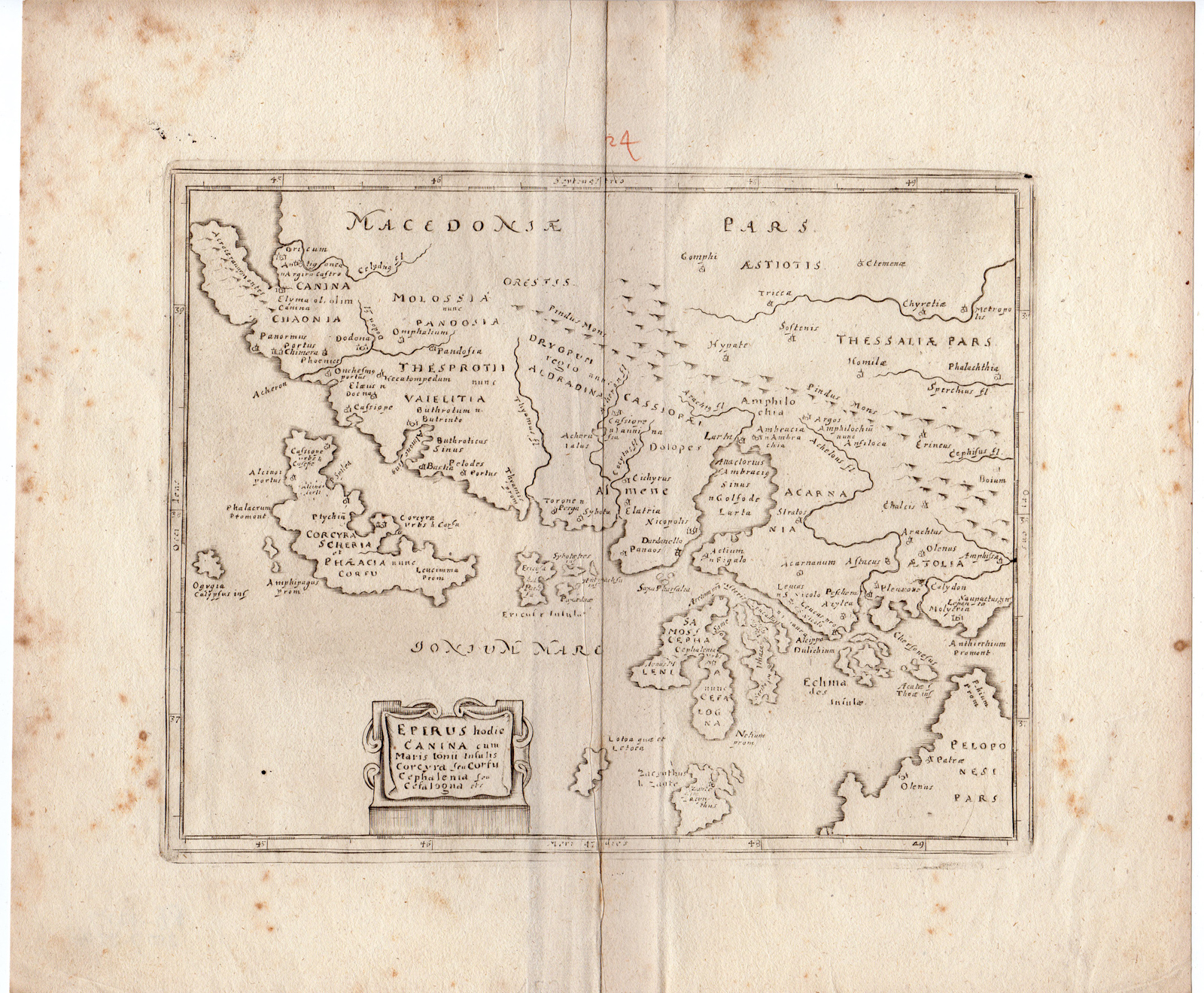 , Antique Print-EPIRUS-GREECE-IONIAN SEA-CORFU-Cluver-1697, Pictura Antique Prints