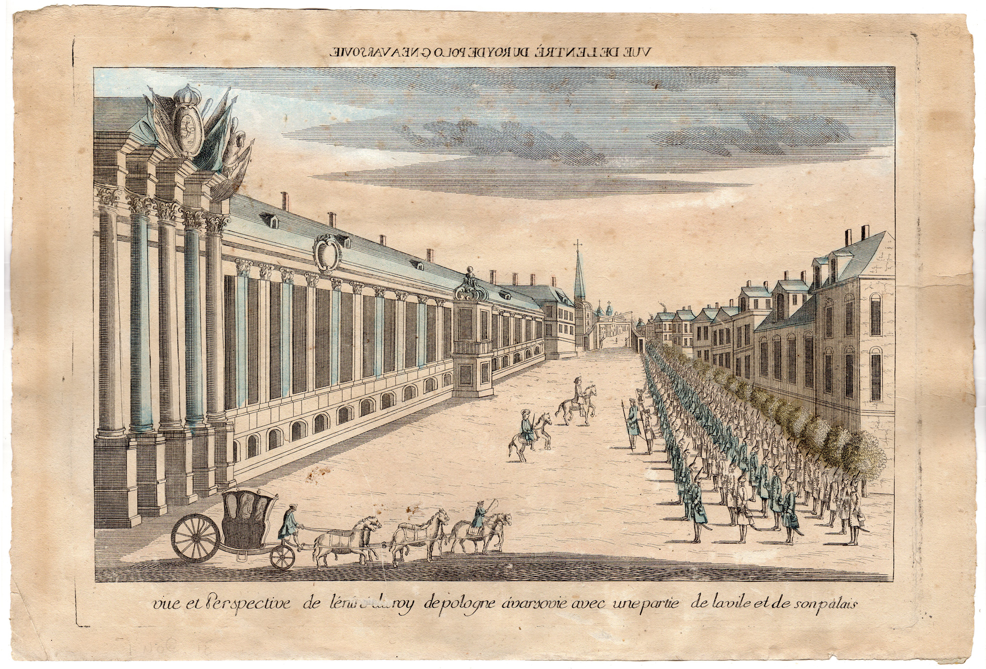 , Antique Print-KING OF POLAND-STANISLAW II-WARSAW-PALACE-Anonymous-1740, Pictura Antique Prints