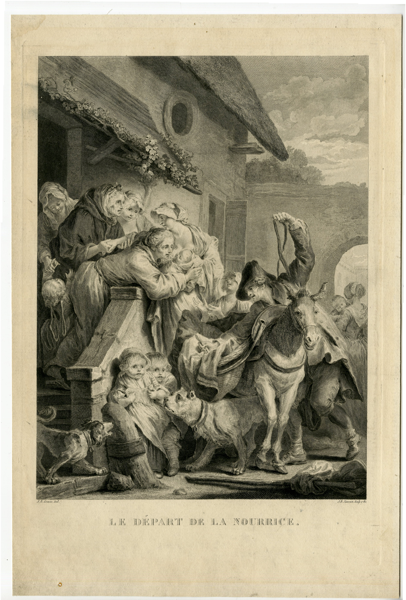 , Antique Master Print-DEPARTURE-NANNY-NURSE-NOURRICE-Simonet-Greuze-1780, Pictura Antique Prints