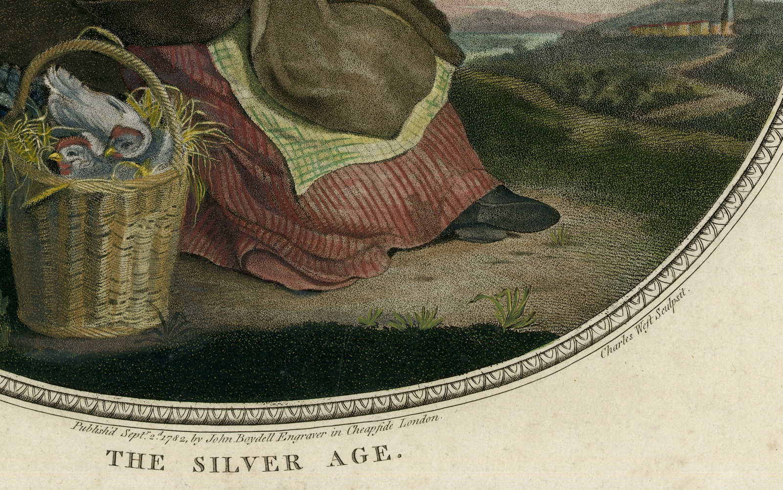 , Antique Master Print-GIRL SITTING-THE SILVER AGE-FOWL-GAME BIRDS-West-Walton-1782, Pictura Antique Prints