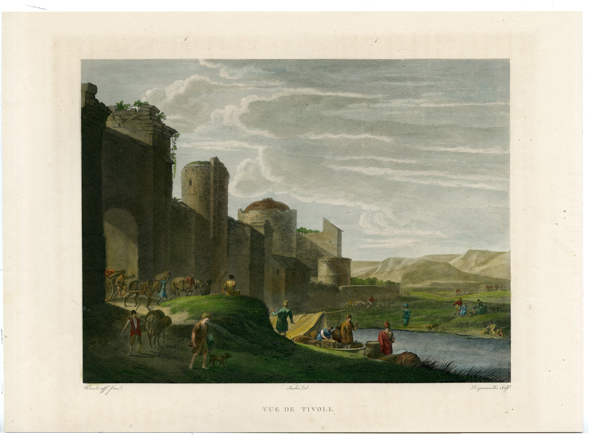, Antique Master Print-VIEW-TIVOLI-ITALY-HARBOUR-Dequevauviller-van der Ulft-1820, Pictura Antique Prints