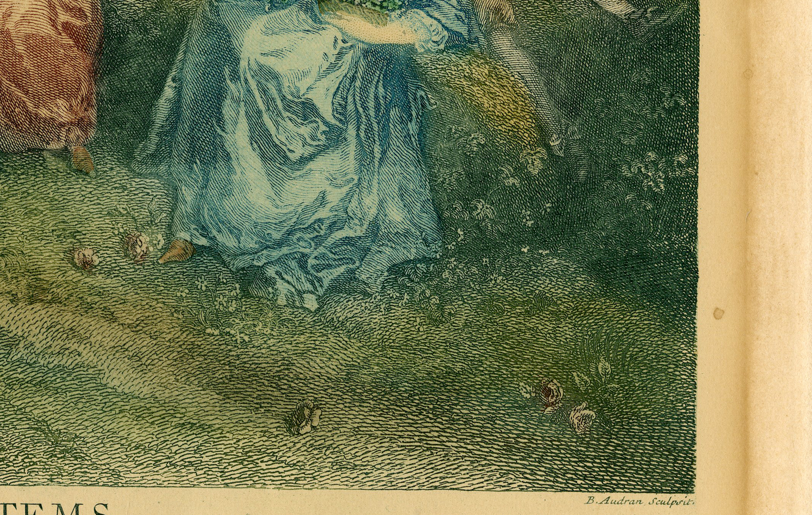 , Antique Master Print-SPRING-LE PRINTEMS-WOMEN-ROMANCE-Audran-Lancret-19th.c., Pictura Antique Prints