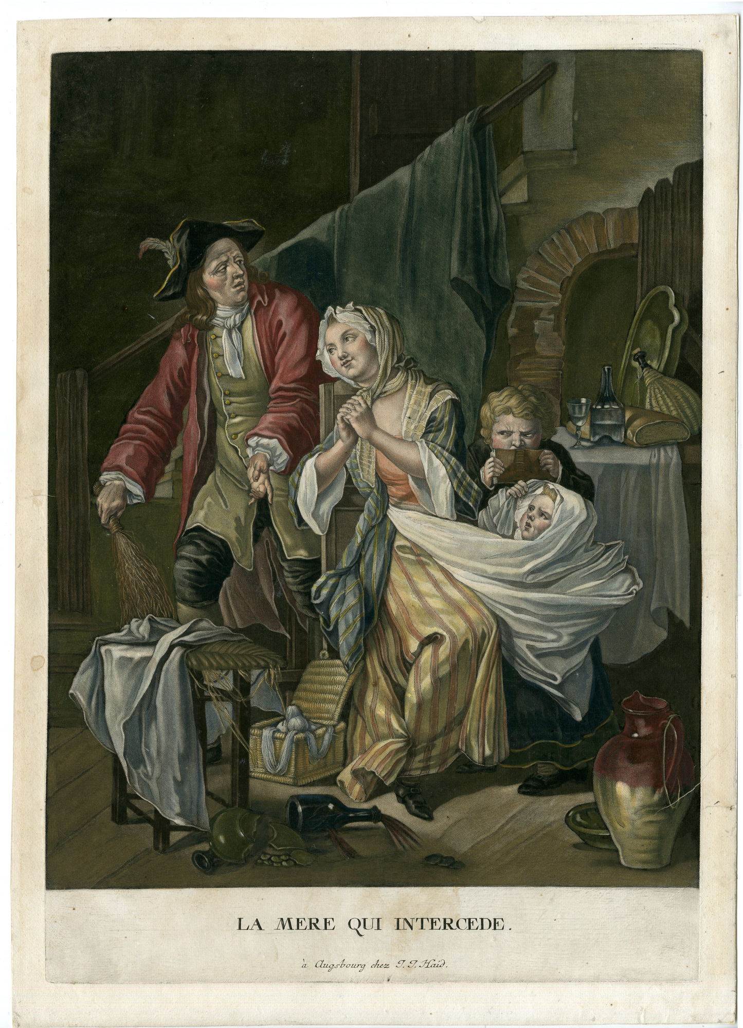 , Antique Master Print-LA MERE QUI INTERCEDE-CHILDREN-PUNISHMENT-Haid-1760, Pictura Antique Prints