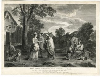 Antique Master Print-TENIERS-WIFE-VILLAGE-FORTUNE TELLER-Surugue-Teniers-1750