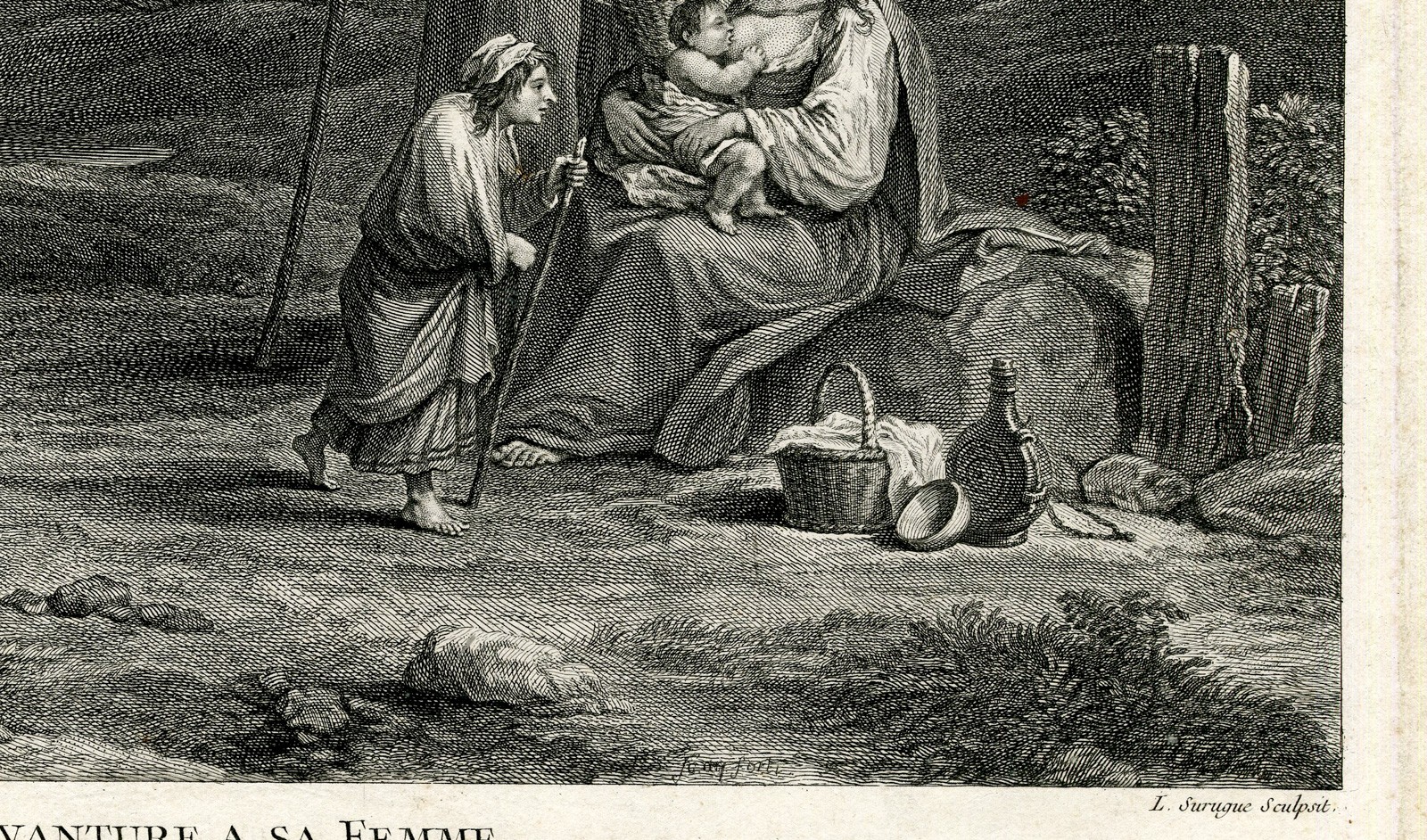 , Antique Master Print-TENIERS-WIFE-VILLAGE-FORTUNE TELLER-Surugue-Teniers-1750, Pictura Antique Prints