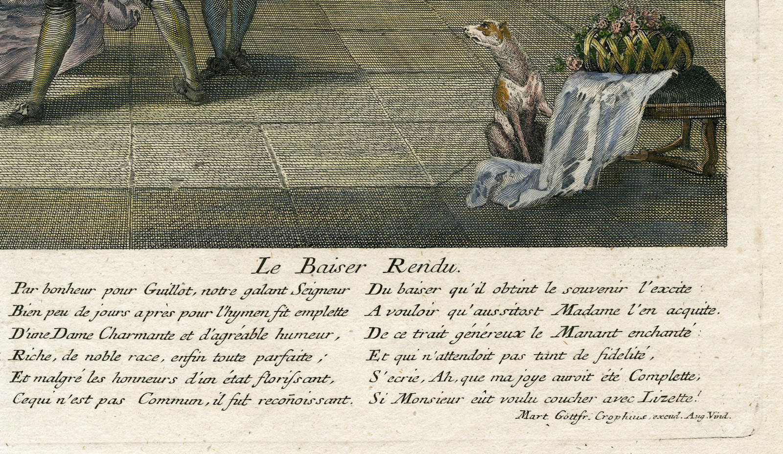 , Antique Master Print-DER WIEDER GEGEBENE KUSS-KISS-ROMANCE-Crophius-1750, Pictura Antique Prints