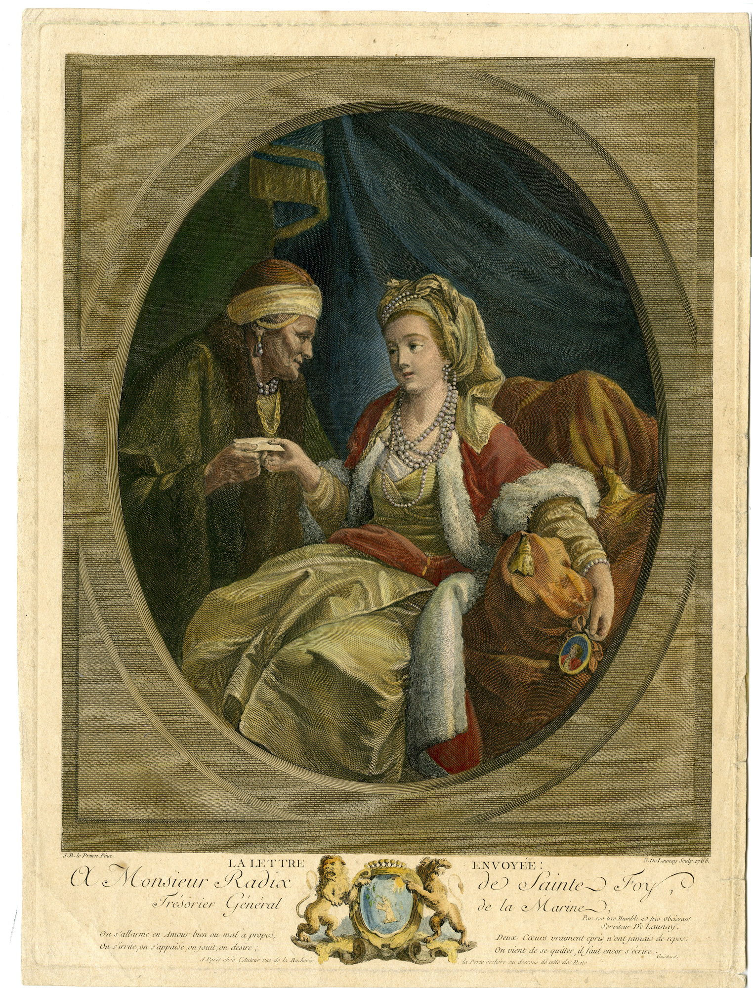 , Antique Master Print-LA LETTRE ENVOYEE-LETTER-LADY-de Launay-de Prince-1768, Pictura Antique Prints