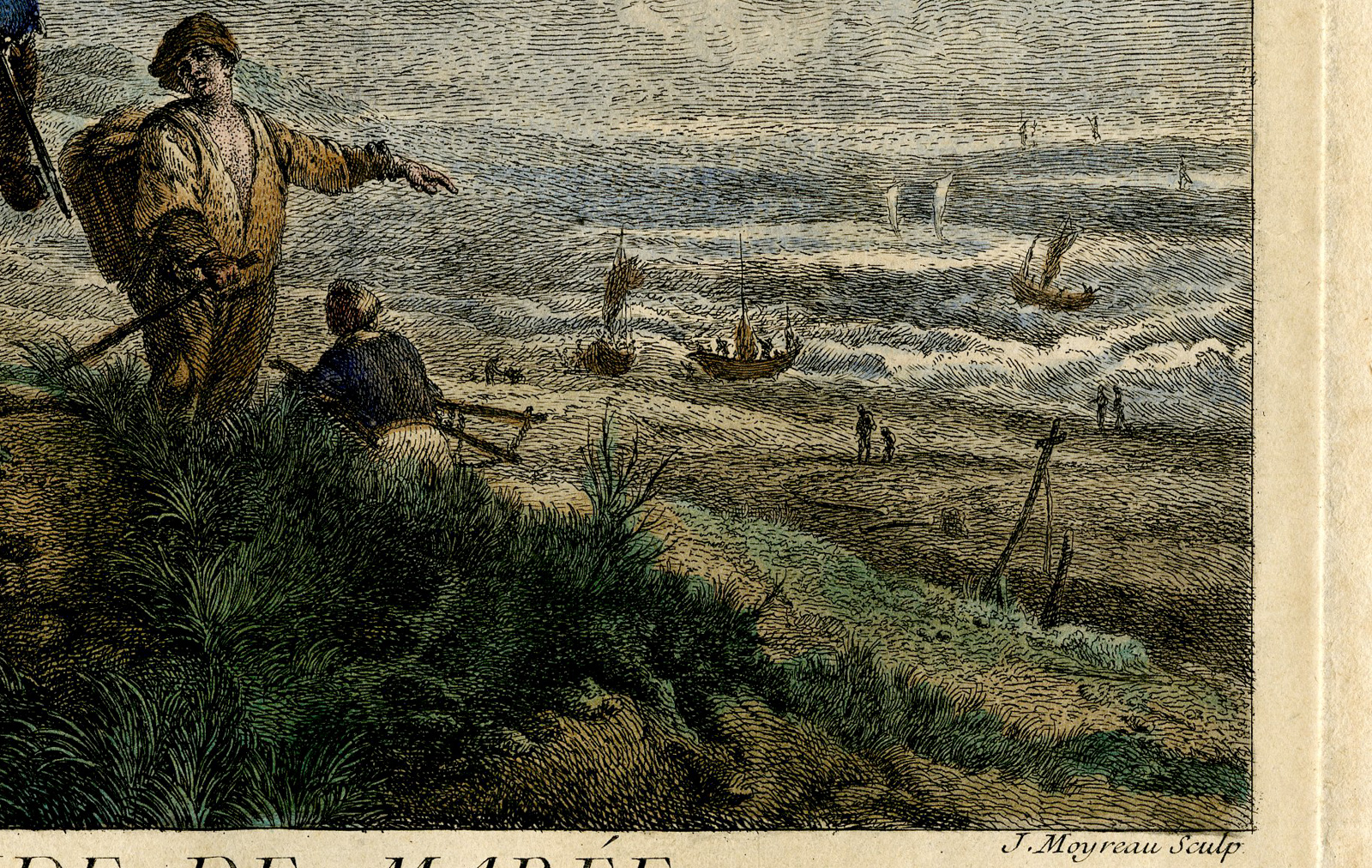 , Antique Master Print-MERCHANT-SELLING FISH-BEACH-Moyreau-P. Wouwermans-1737, Pictura Antique Prints