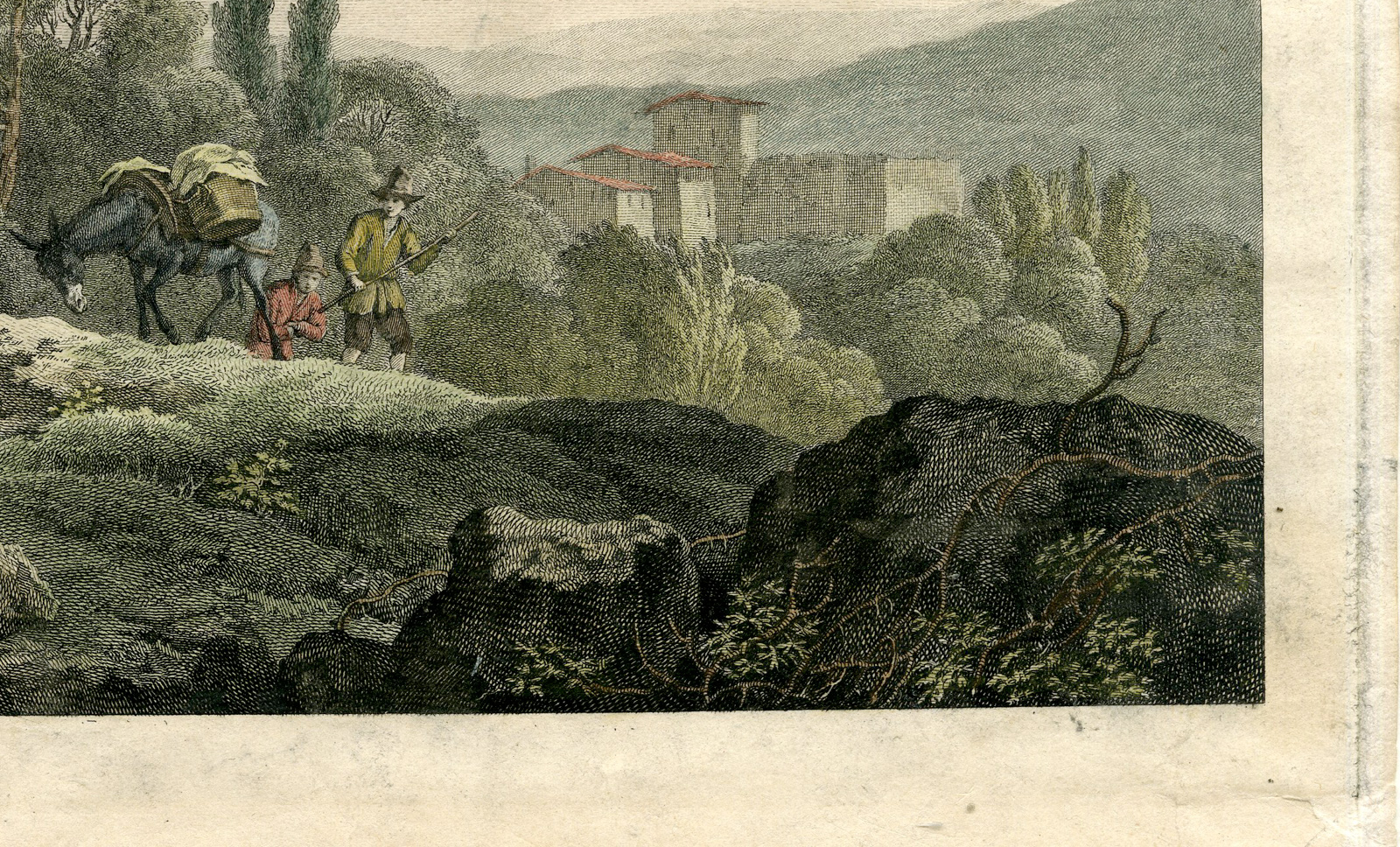 , Antique Master Print-ITALIAN LANDSCAPE-HORSE-RUIN-Berghem-c. 1750, Pictura Antique Prints