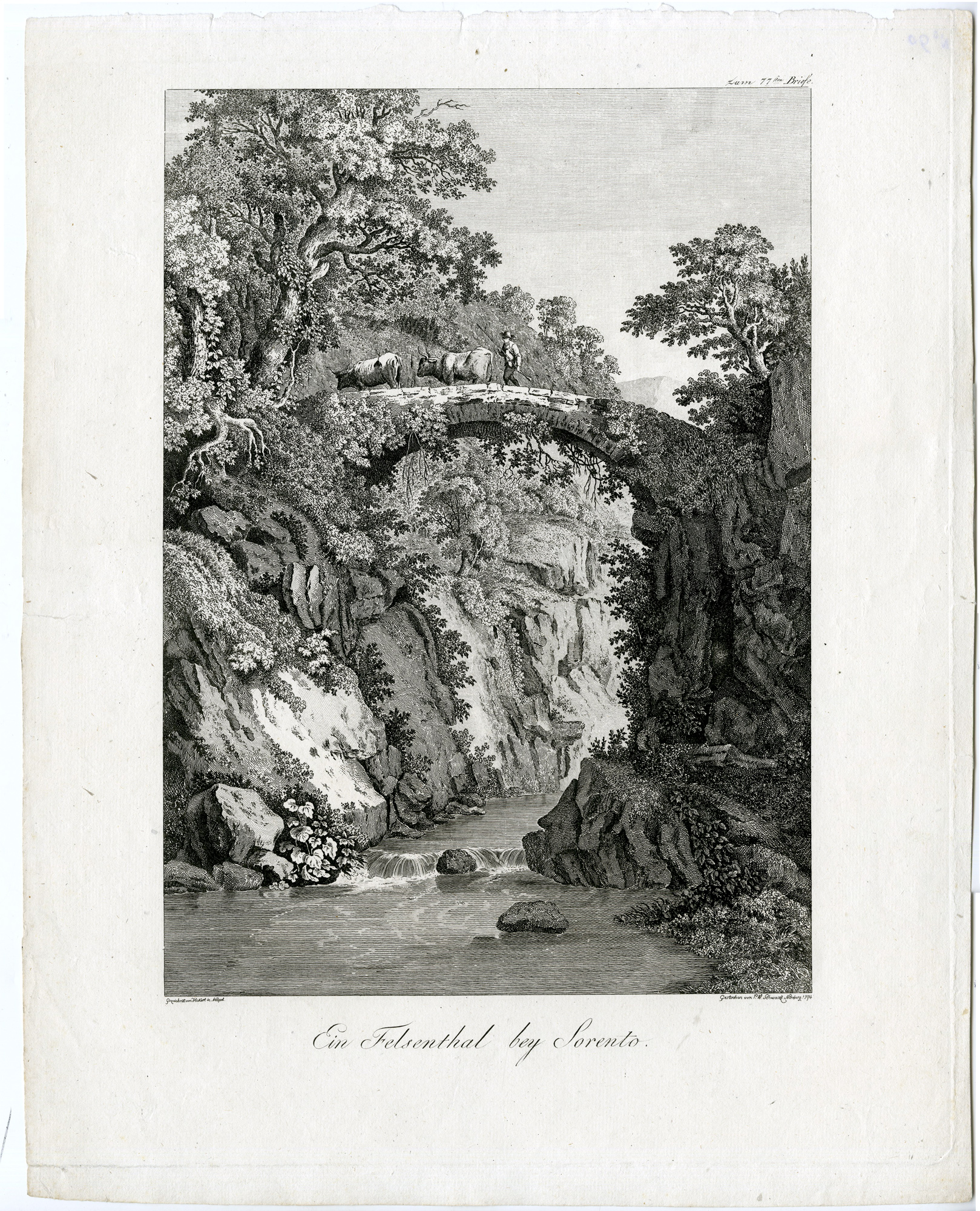 , Antique Master Print-VALLEY OF ROCKS-SORENTO-BRIDGE-CATTLE-Schwarz-1794, Pictura Antique Prints