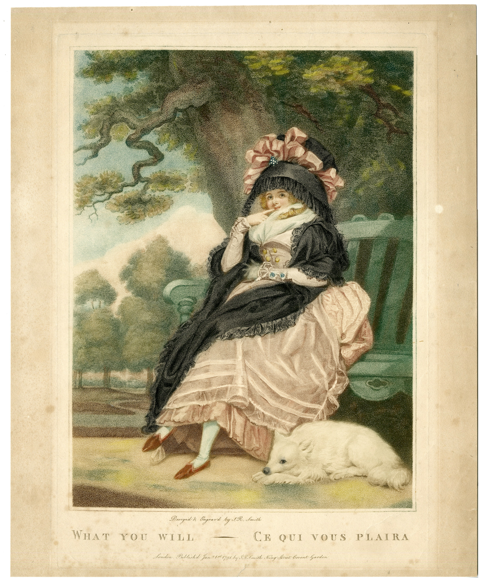 , Antique Master Print-WHAT YOU WILL-YOUNG LADY-DOG-Smith-1791, Pictura Antique Prints