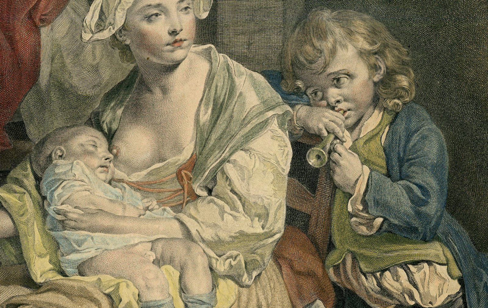 Pco 30055 416x263 Antique Master Print-BREASTFEEDING-BABY-CHILDREN-WOMAN-Cars-Greuze-c. 1765 - Image 2