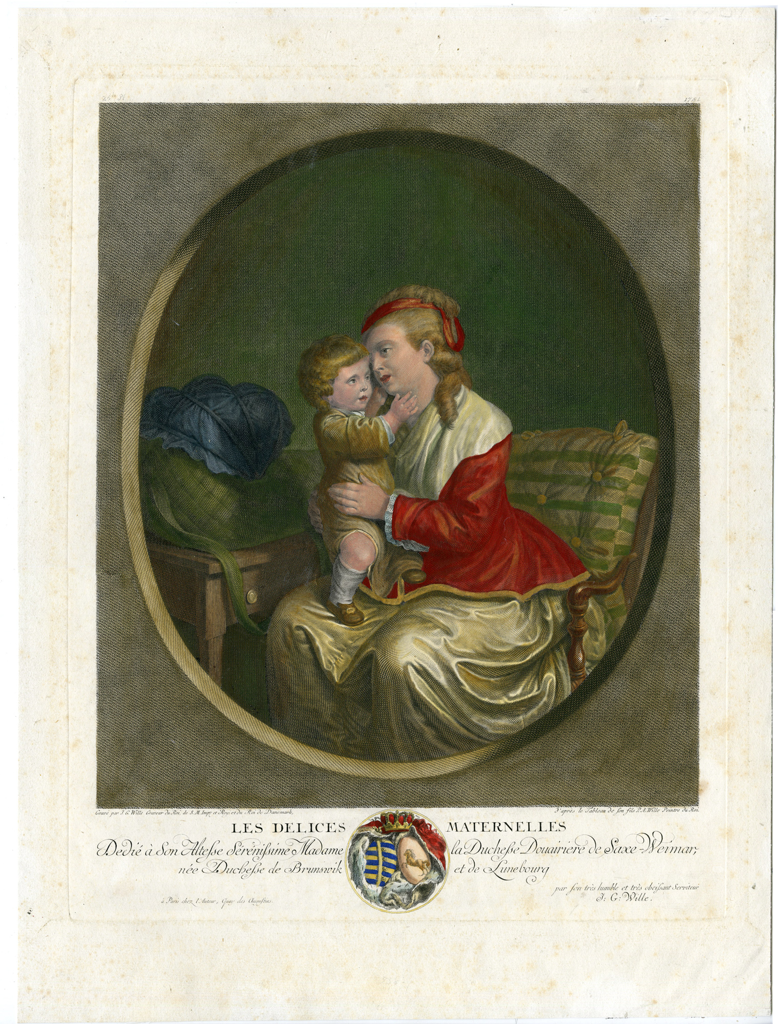 , Antique Master Print-LES DELICES MATERNELLES-MOTHER-CHILD-Wille-1781, Pictura Antique Prints