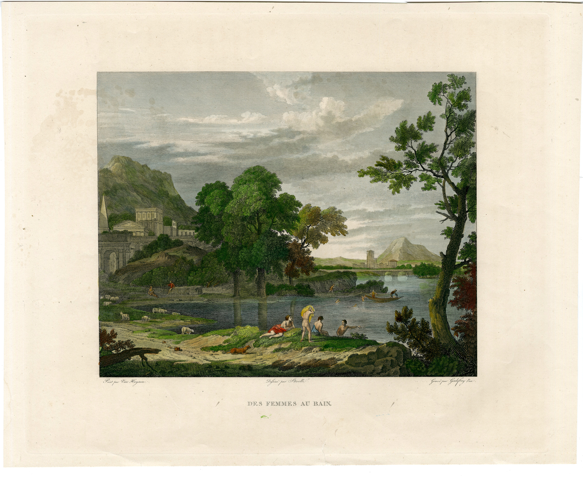 , Antique Master Print-BATHING WOMEN-DES FEMMES AU BAIN-Godefroy-van Huysum-1803, Pictura Antique Prints