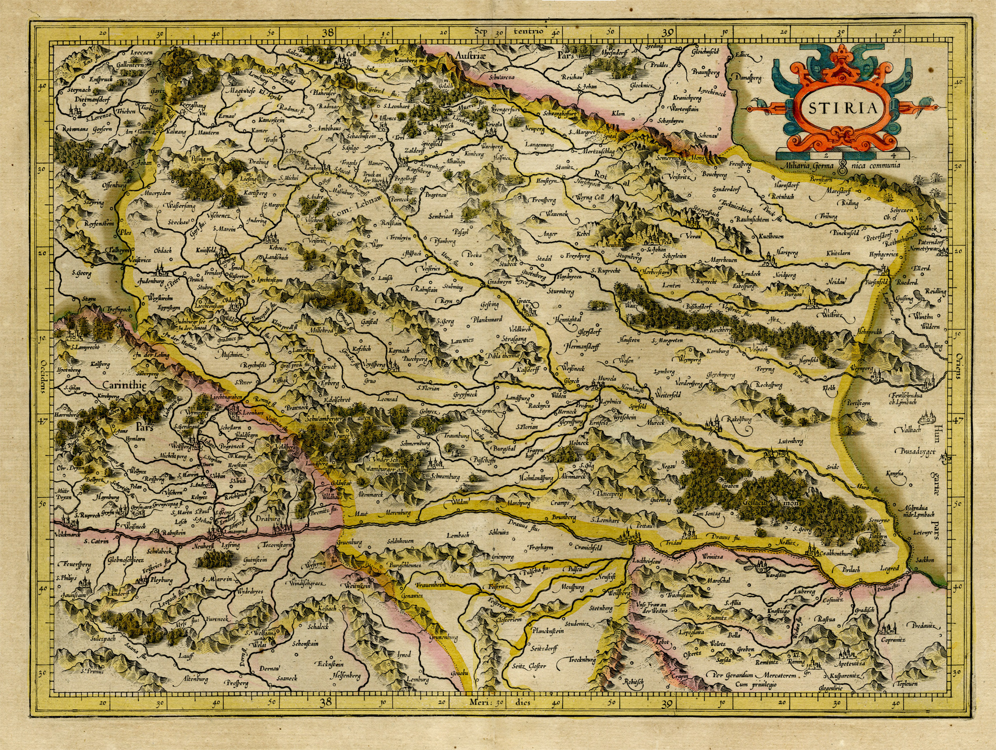 , Antique Map-STIRIA-STEYER-STIERMARKEN-AUSTRIA-Mercator-1623, Pictura Antique Prints
