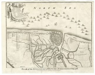 Antique Map-BATTLE-OSTEND-BELGIUM-MILITARY MAP-BATTLE LINES-SHIPS-Basire-1744