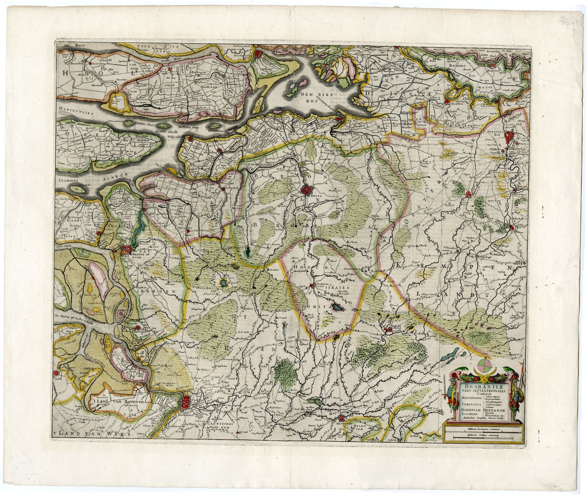 , Antique Map-BRABANTIAE-BRABANT-BREDA-BIESBOSCH-Hondius-c.1640, Pictura Antique Prints