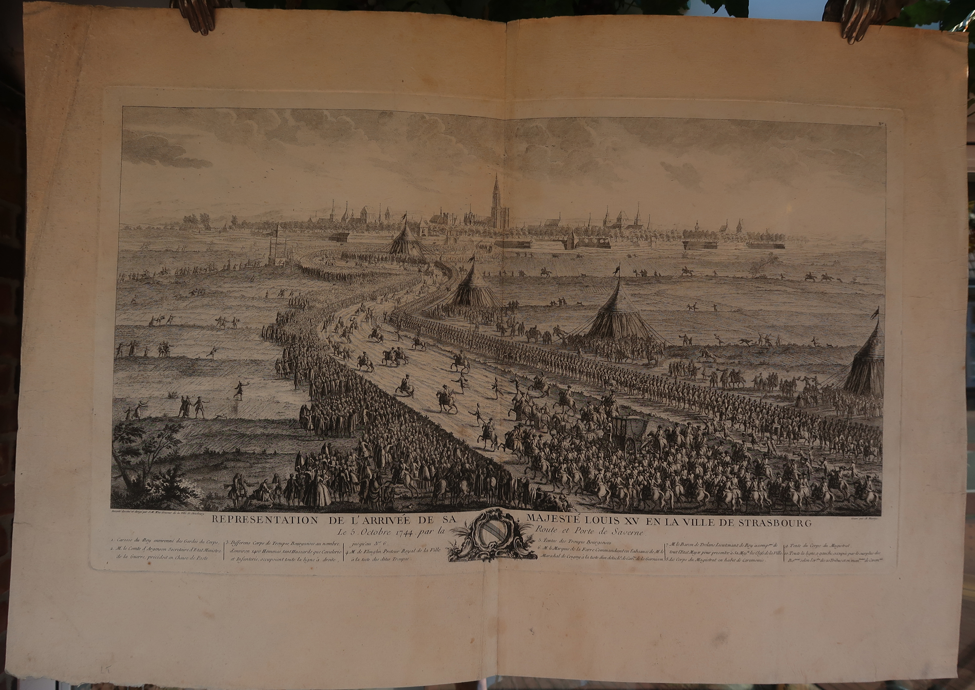 , Antique Print-KING LOUIS XV-STRASBOURG-PANORAMA-Marvye-Weis-1745, Pictura Antique Prints