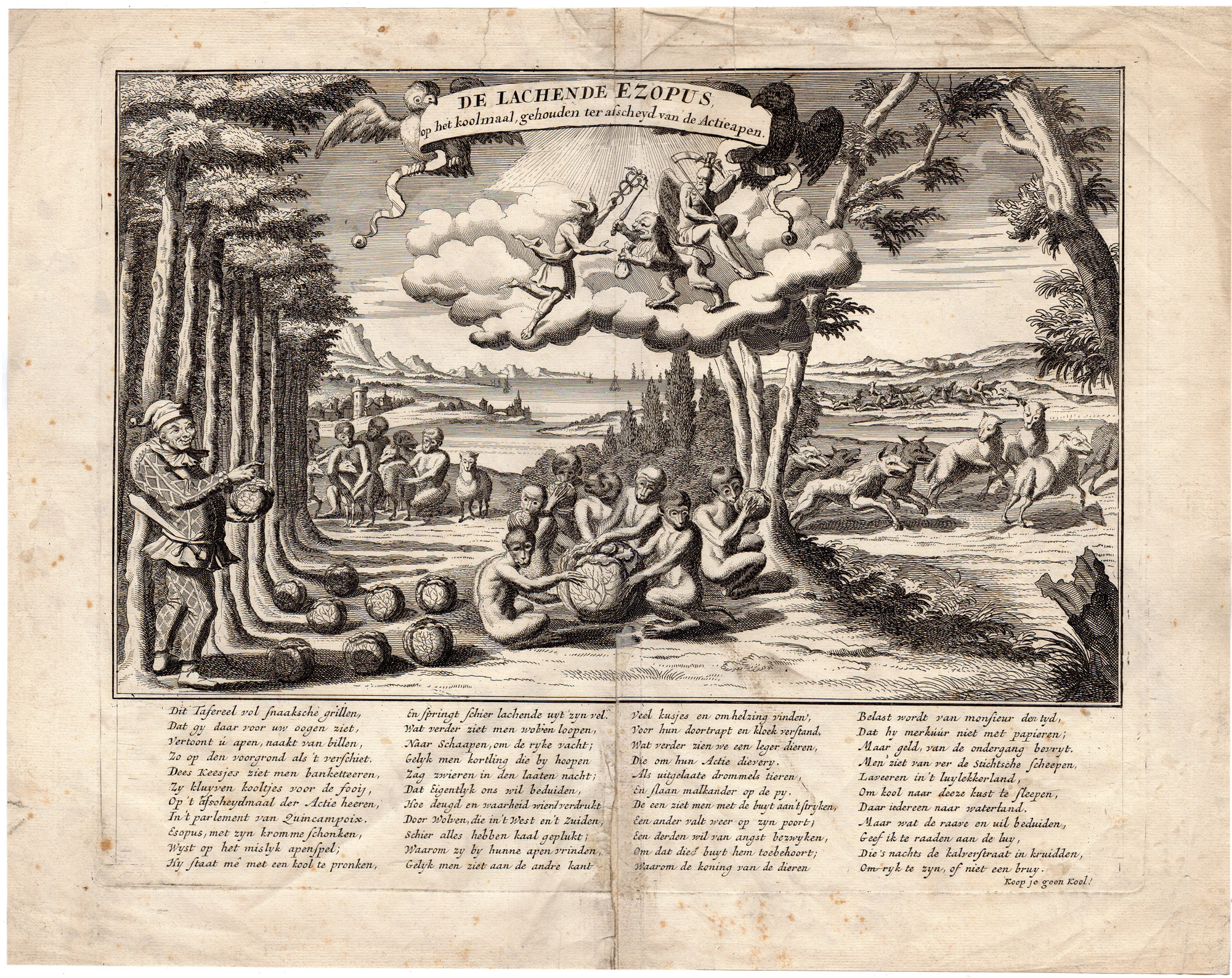 , Antique Print-AESOP-MONKEY-BUBBLE-SATIRE-STOCK MARKET-John Law-1720, Pictura Antique Prints