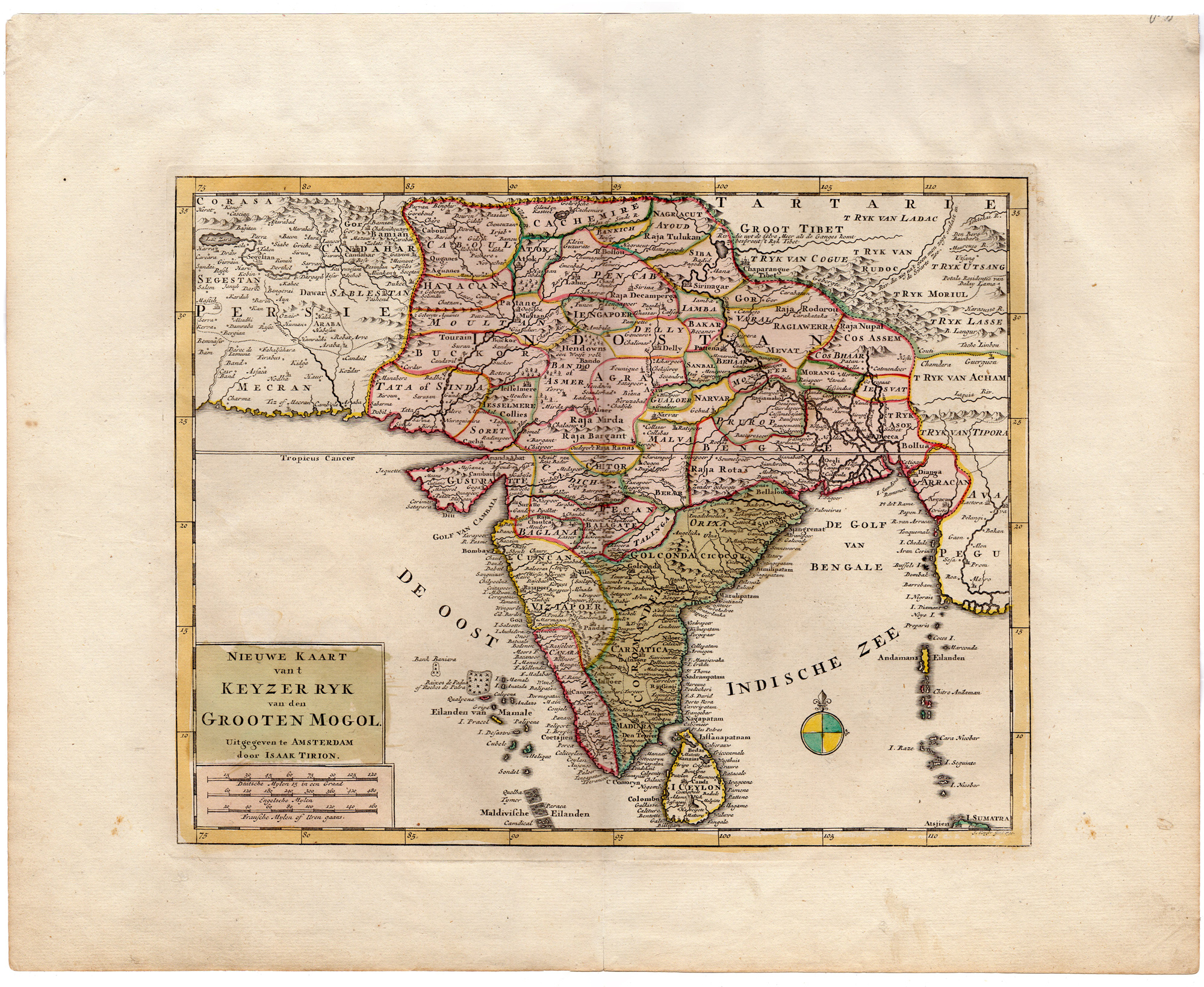, Antique Print-MOGHUL EMPIRE-INDIA-SRI LANKA-PAKISTAN-BANGLA DESH-Tirion-1740, Pictura Antique Prints