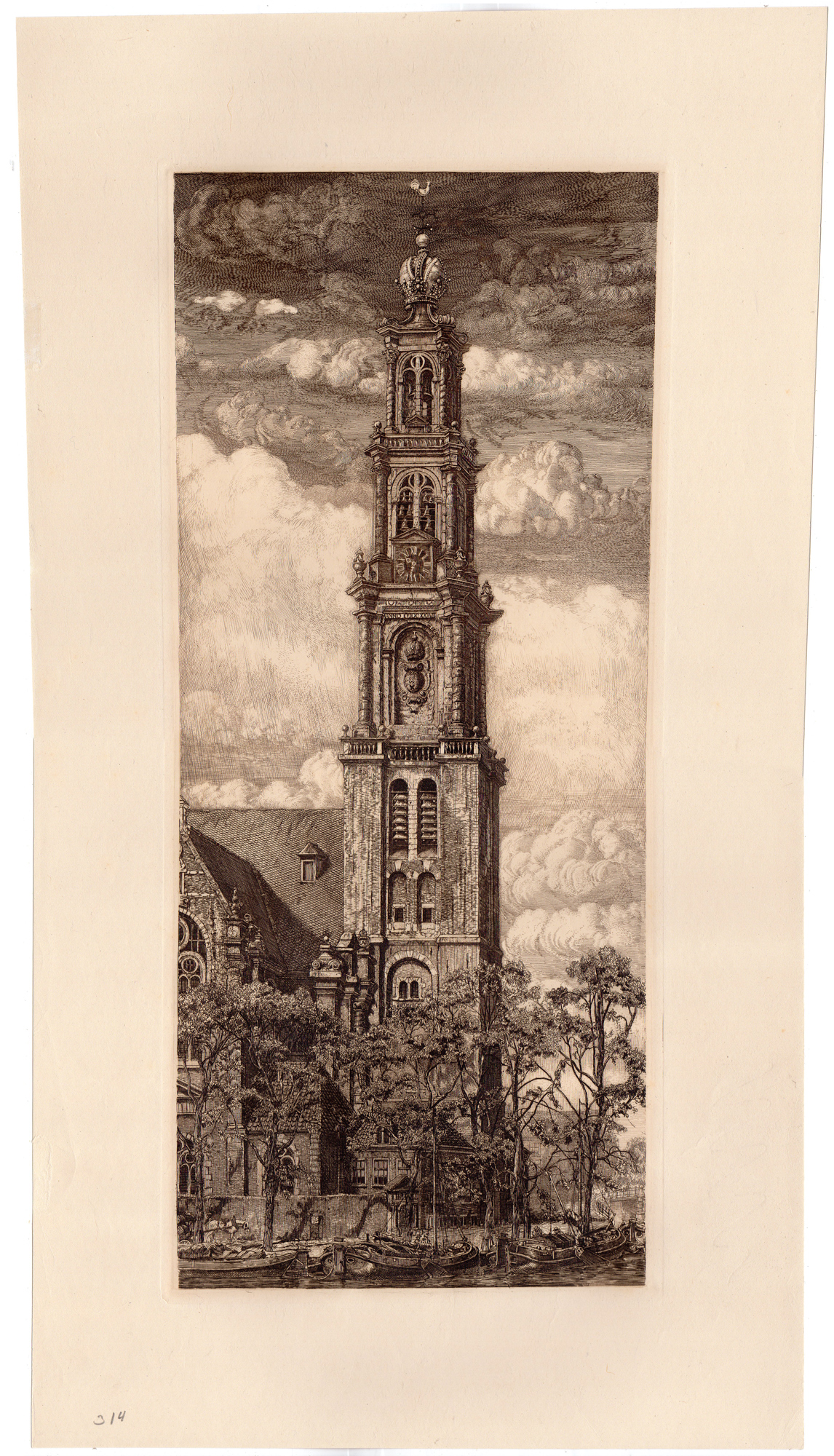 , Antique Print-CHURCH-WESTERKERK-AMSTERDAM-NETHERLANDS-CANAL-BOAT-Dupont-1908, Pictura Antique Prints