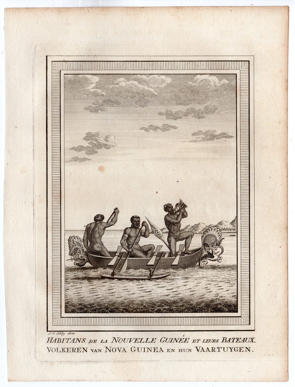 , Antique Print-NEW GUINEA-NATIVES-BOAT-INHABITANTS-VOC-TASMAN-Schley-Bellin-1758, Pictura Antique Prints