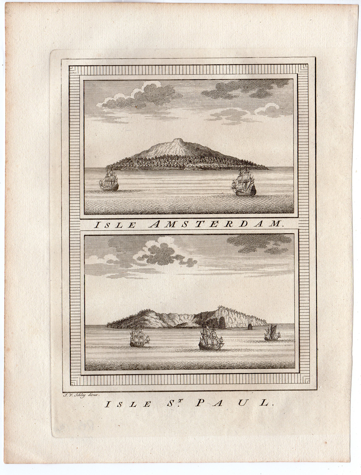 , Antique Print-ST PAUL-ISLAND-AMSTERDAM-VOC-SHIPS-ABEL TASMAN-Schley-Bellin-1758, Pictura Antique Prints