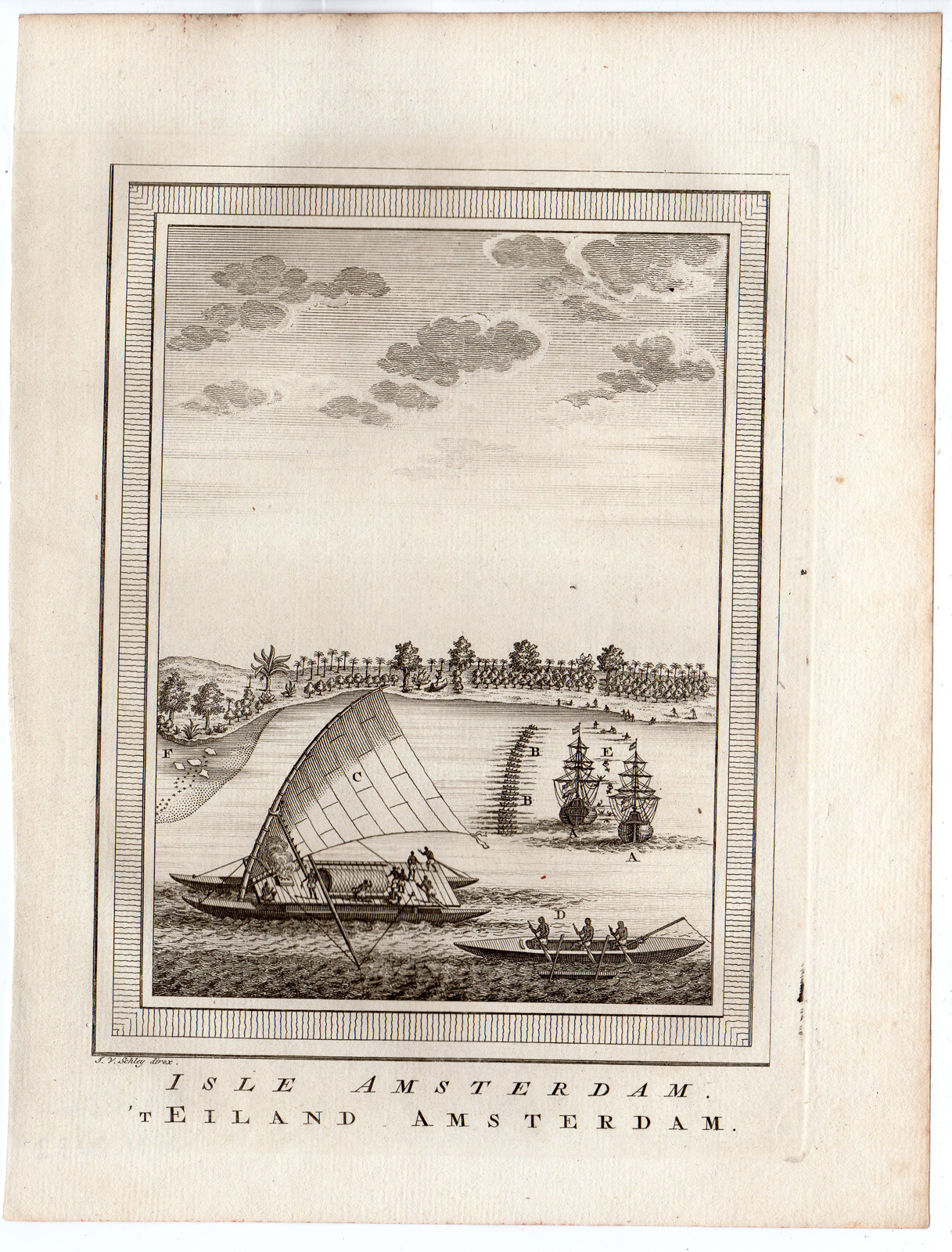 , Antique Print-AMSTERDAM ISLAND-TONGATAPU-SHIPS-ABEL TASMAN-Schley-Bellin-1758, Pictura Antique Prints