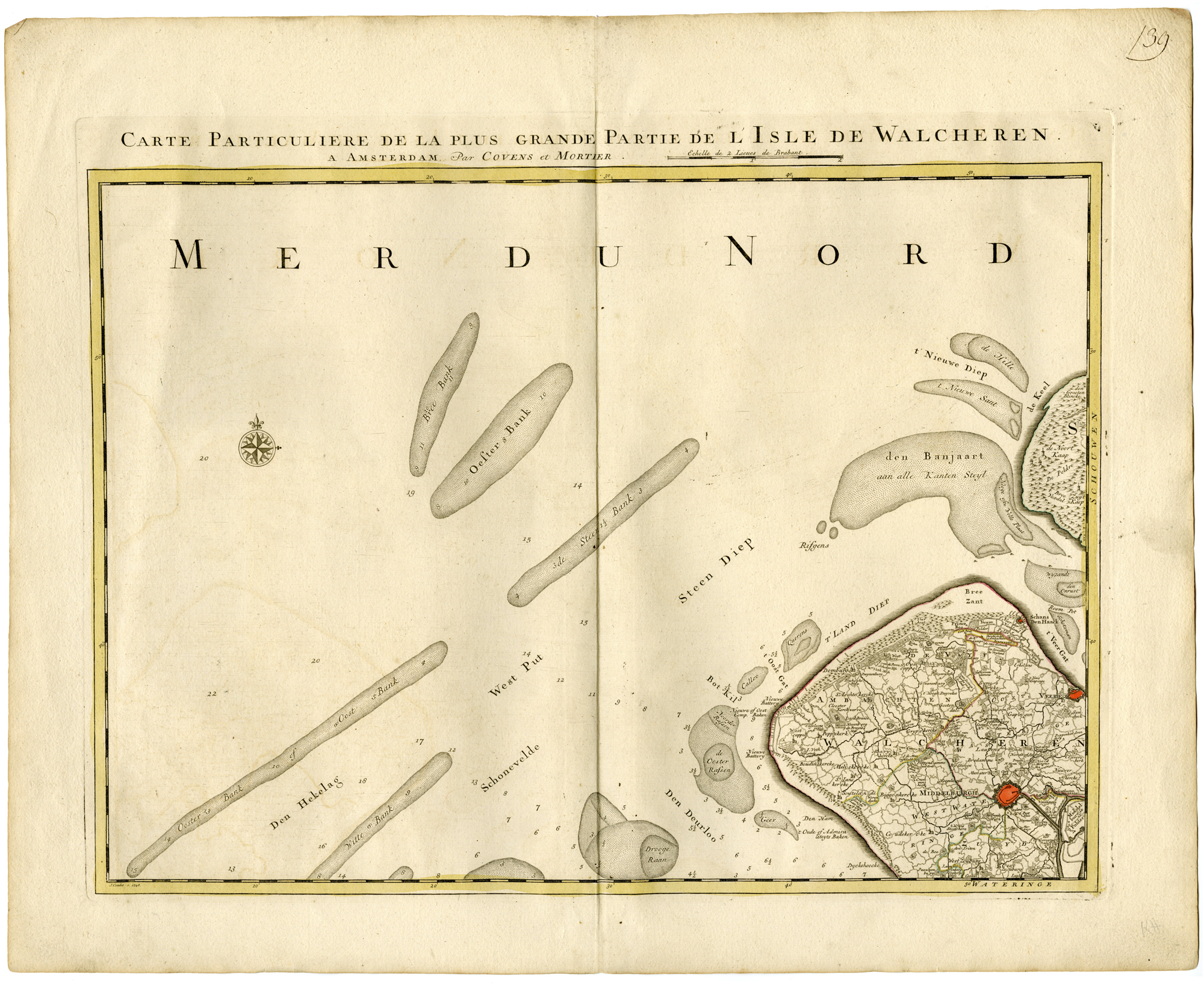, Antique Print-NORTH SEA-WALCHEREN- MIDDELBURG-ZEELAND-Condet-Covens-Mortier-1748, Pictura Antique Prints