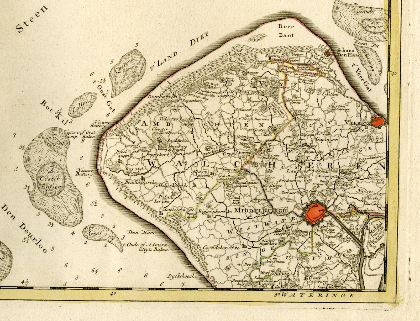 , Antique Print-NORTH SEA-WALCHEREN- MIDDELBURG-ZEELAND-Condet-Covens-Mortier-1748, Pictura Antique Prints