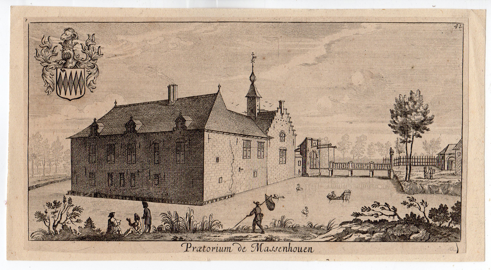 , Antique Print-CASTLE-MASSENHOVEN-ANTWERP-BELGIUM-PRAETORIUM-le Roy-c. 1700, Pictura Antique Prints