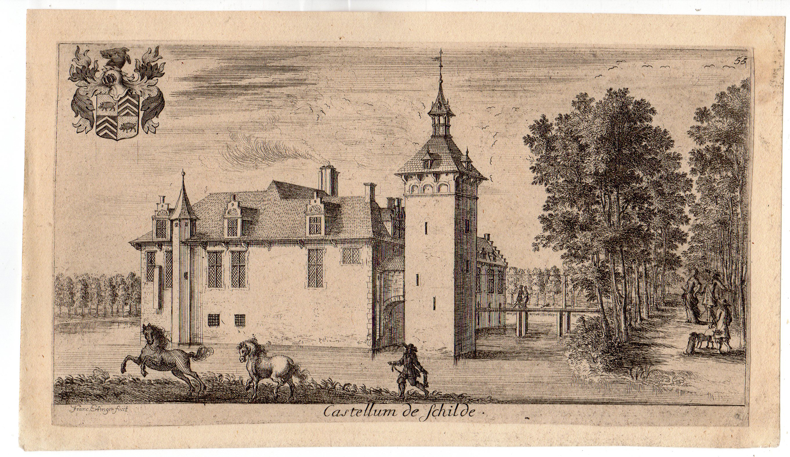, Antique Print-CASTLE-SCHILDE-ANTWERP-BELGIUM-CASTELLUM-Ertinger-le Roy-c. 1700, Pictura Antique Prints