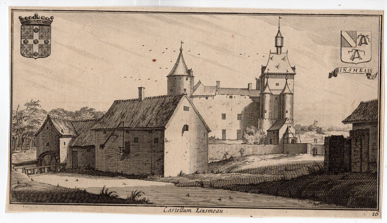 , Antique Print-CASTLE-LINSMEAU-HESBAYE-BELGIUM-CASTELLUM-le Roy-c. 1700, Pictura Antique Prints