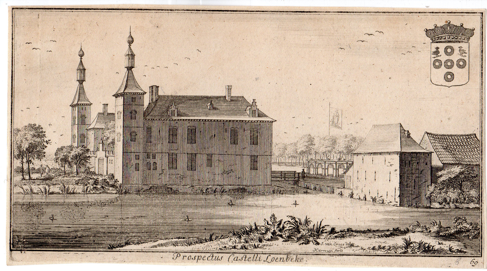 , Antique Print-CASTLE-LOENBEKE-VILVOORDE-BELGIUM-CASTELLUM-Croes-le Roy-c. 1700, Pictura Antique Prints