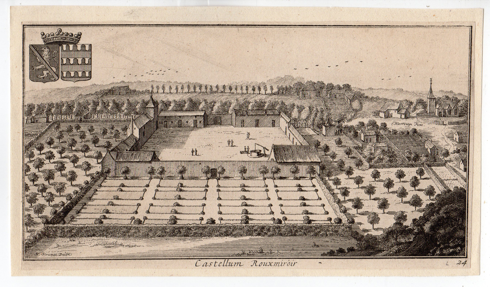 RB 2657 416x244 Antique Print-CASTLE-ROUXMIROIR-BELGIUM-CASTELLUM-Stramot-le Roy-c. 1700