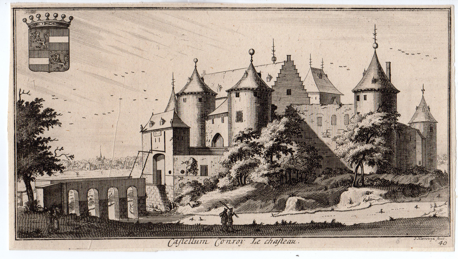 , Antique Print-CASTLE-GEMBLOUX-CONROY- BELGIUM-CASTELLUM-Harrewijn-le Roy-c. 1700, Pictura Antique Prints