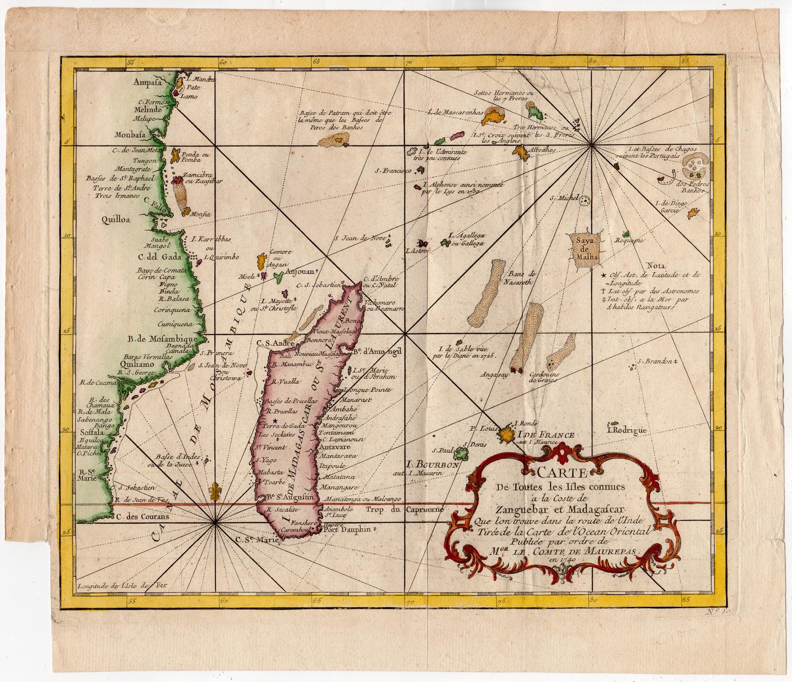 , Antique Map-MADAGASCAR-ZANZIBAR-MOZAMBIQUE-REUNION-MAURITIUS-COMORES-Bellin-1740, Pictura Antique Prints