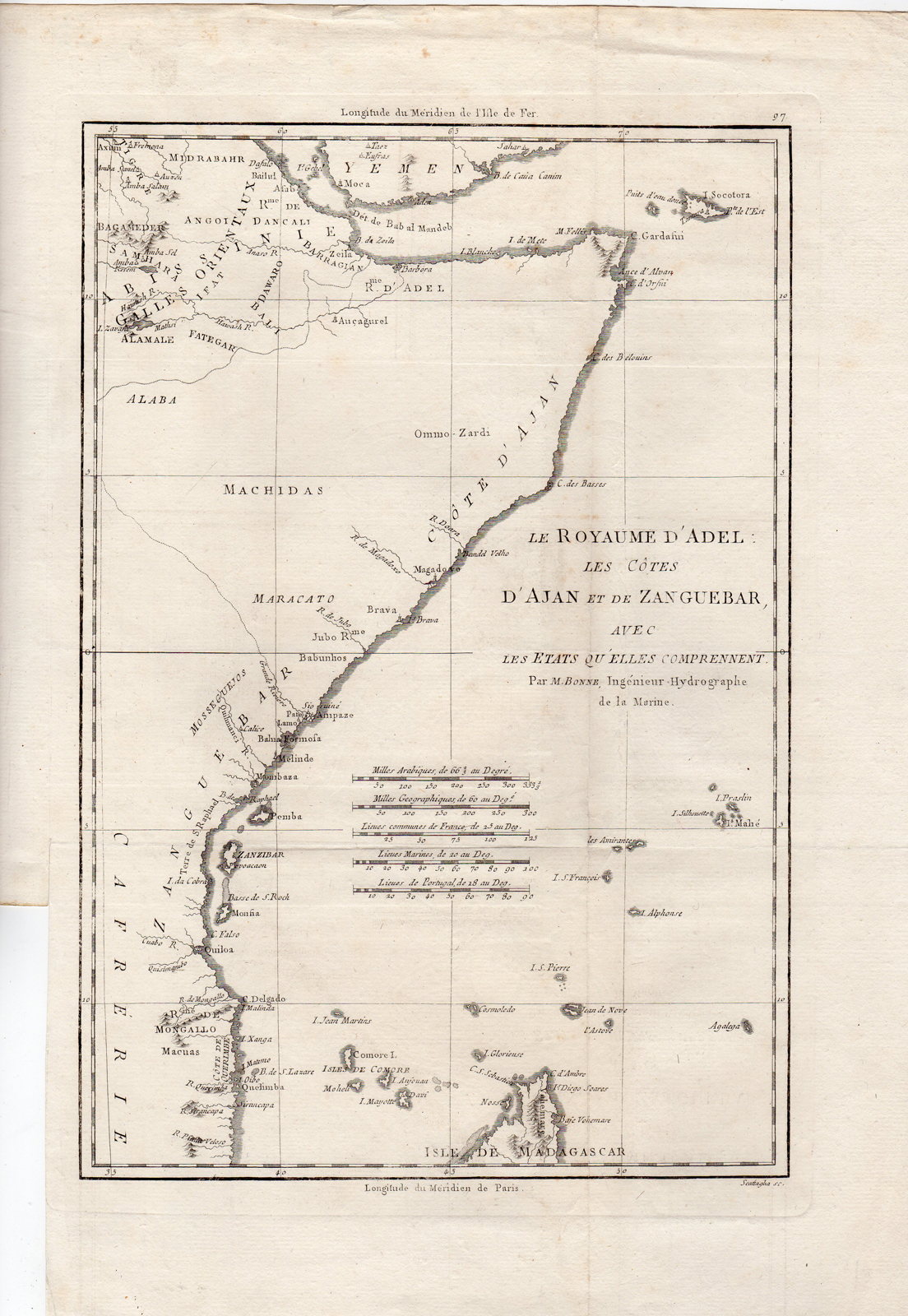 , Antique Map-AFRICA-SOMALIA-DJIBOUTI-YEMEN-ZANZIBAR-MADAGASKAR-Bonne-1787, Pictura Antique Prints