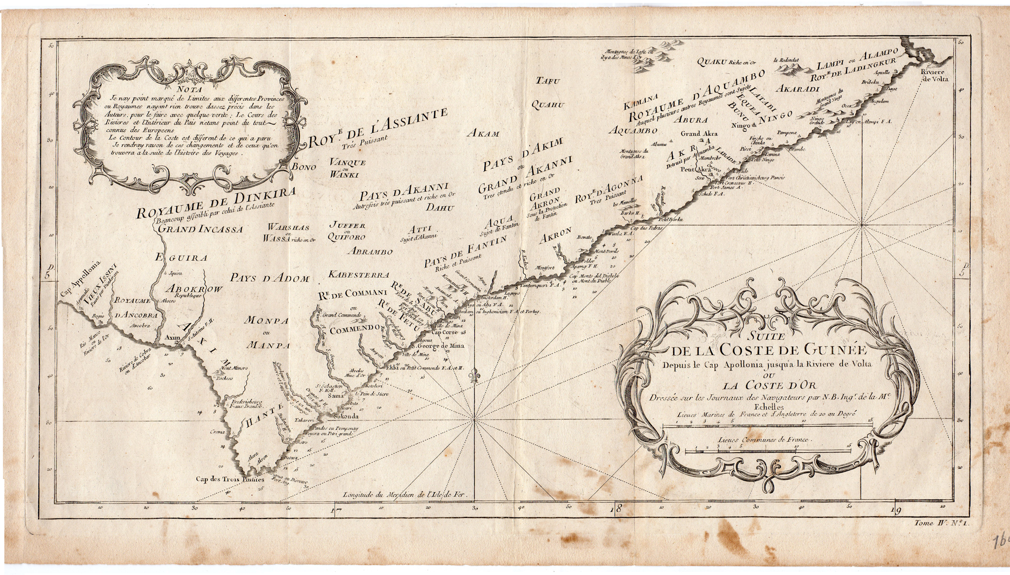 , Antique Map-GUINEA-CAPE APOLLONIA-VOLTA RIVER-GOLD COAST-Bellin-Prevost-1750, Pictura Antique Prints