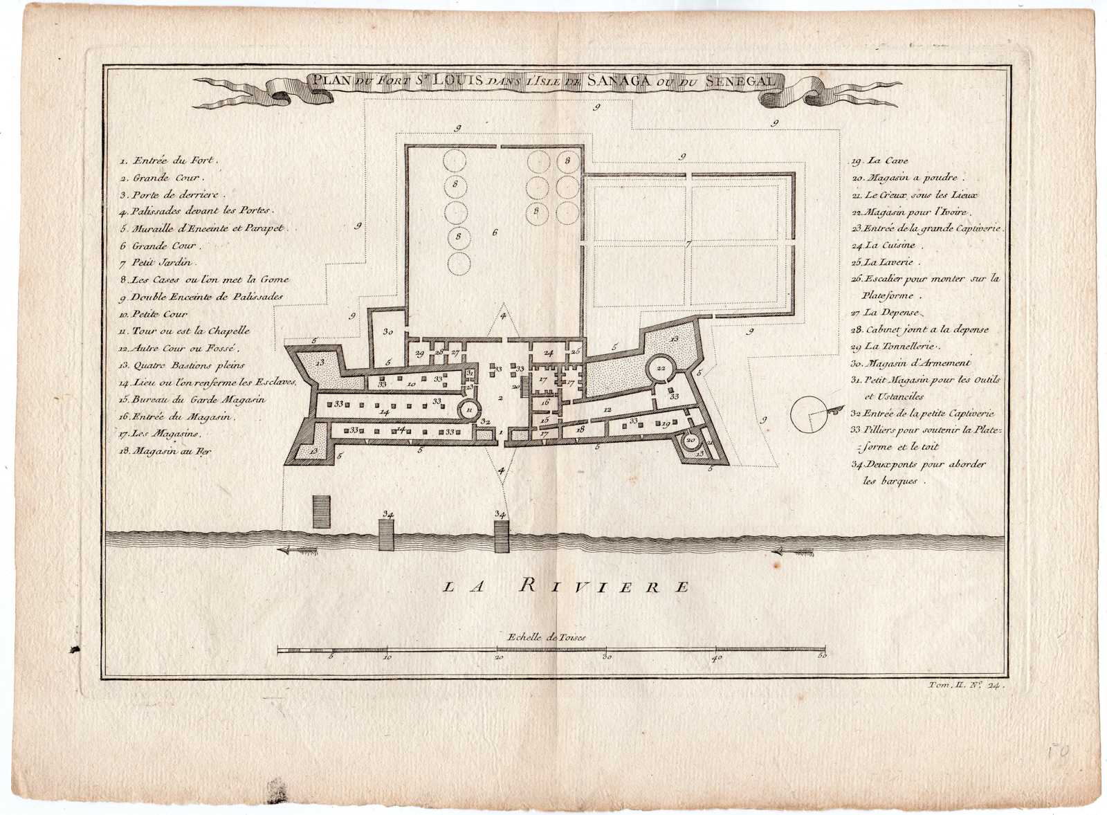 , Antique Print-AFRICA-FORT ST LOUIS-ISLAND OF SANAGA-SENEGAL-Bellin-Prevost-1747, Pictura Antique Prints